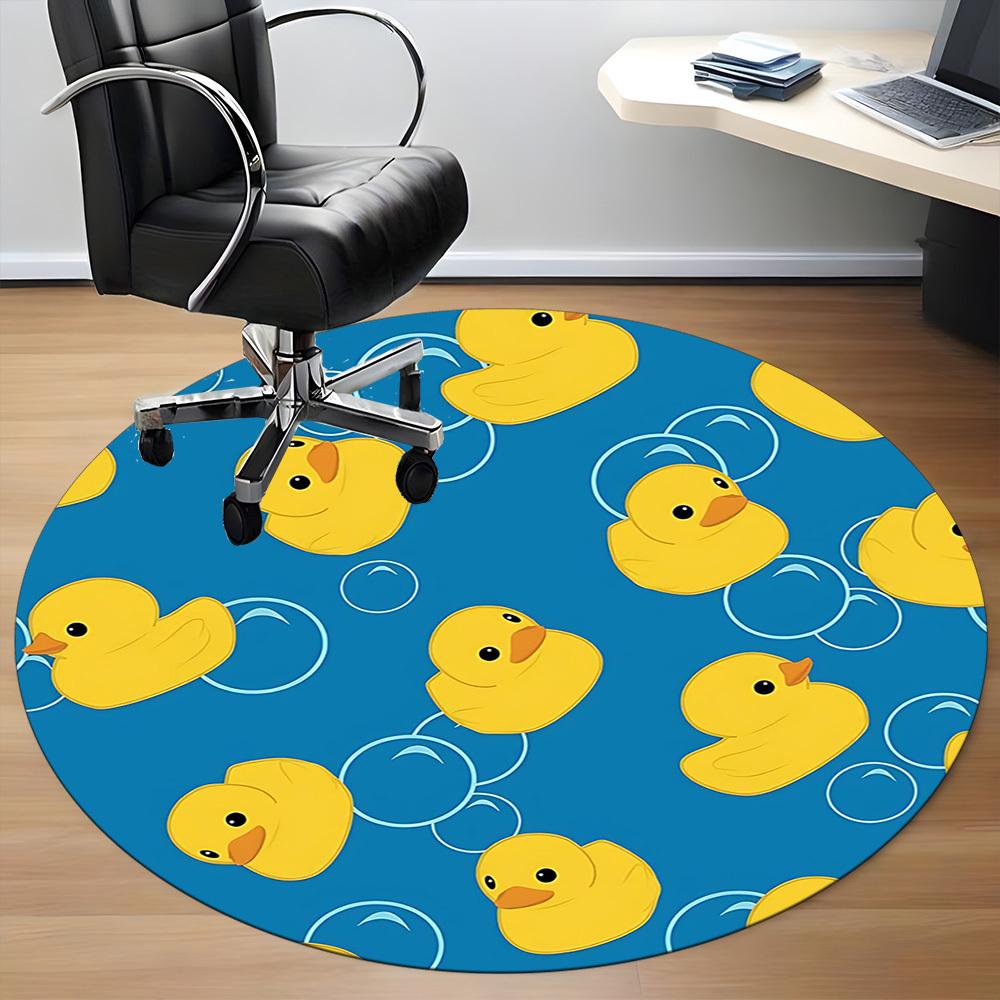 1PC Yellow Duck Bubbles Office Round Area Rug, Mat Suitable For Office, Under Office Chairs Bedroom Living Room Home Decor, Room Deco