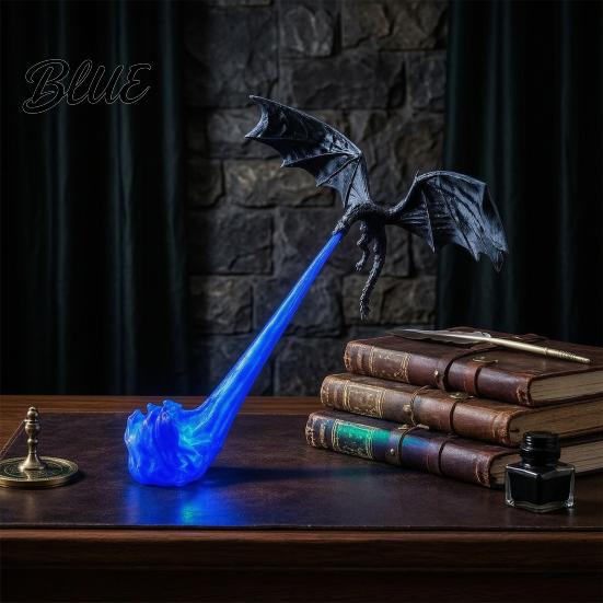 Unique Bookshelf Ornaments Dragon Nook Light 3D Printed Fire-Breathing Fantasy Shelf Decor with Flame Flying Desk Figurine Base Figurine Halloween
