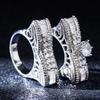 Elegant Hollow Out Zirconia Womens Ring Set Luxury Copper Engagement Band Fine Jewelry