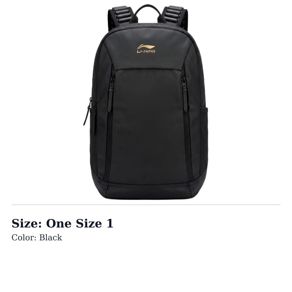 Li Ning Sports Life Collection Zip Closure Polyester Backpack Unisex Black ABSQ206-1