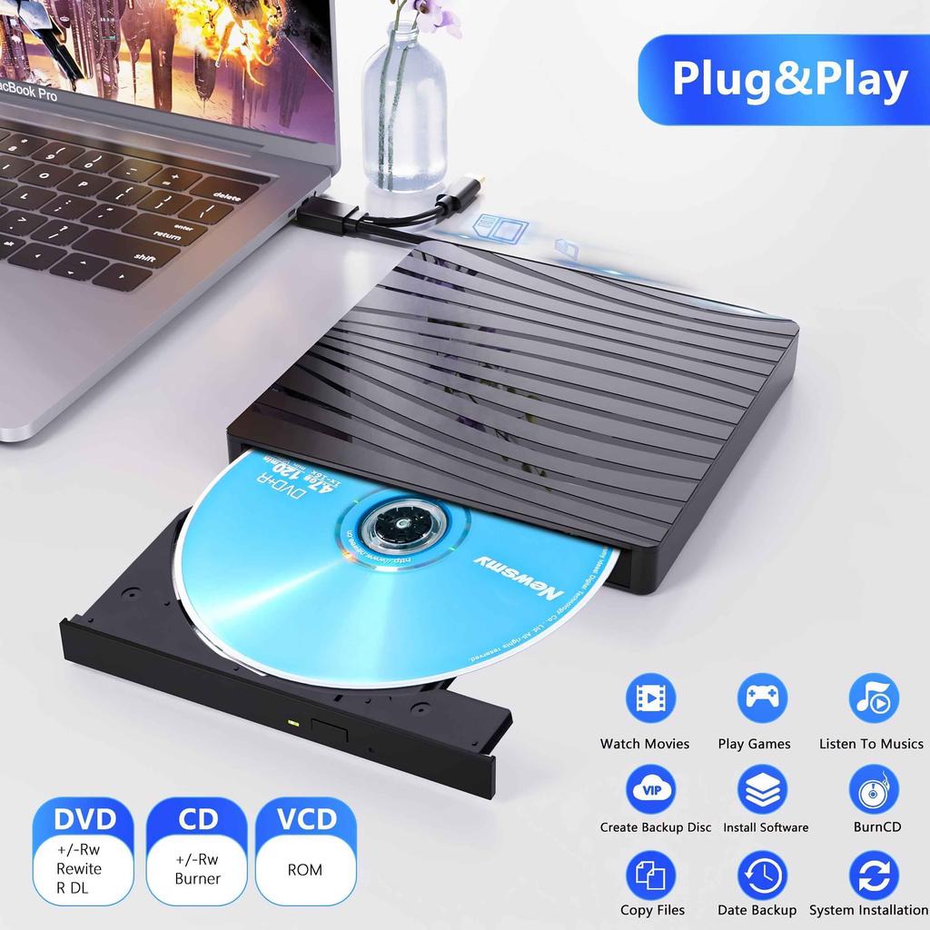 TYPE-C/USB3.0 Dual Interface Mobile Recording Optical Drive DVD-RW External Laptop Optical Drive