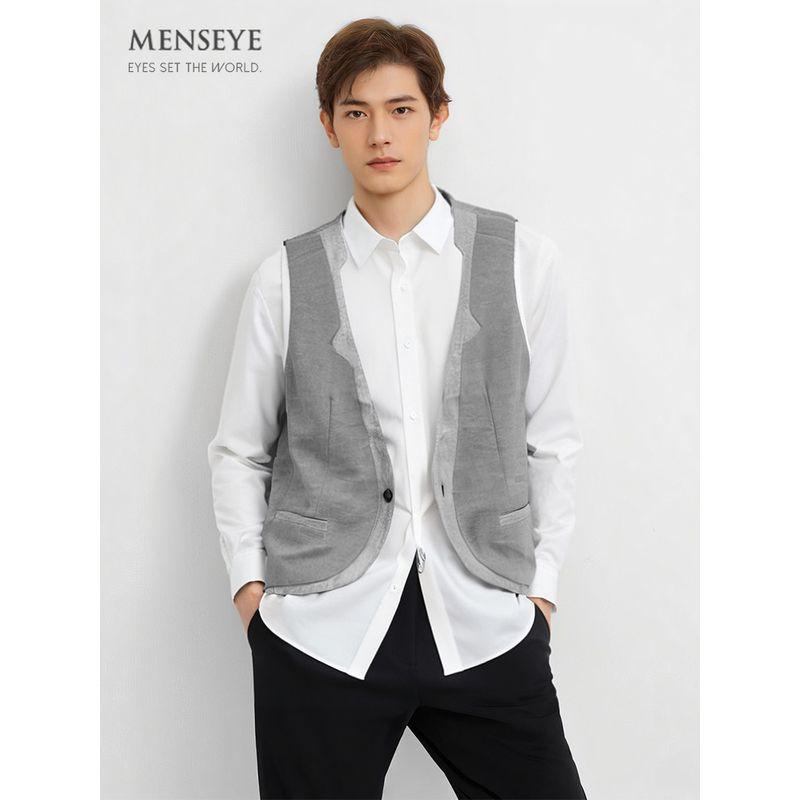 Menseye Men's Linen Vest Casual Commuter Japanese Style Groomsmen Light Business