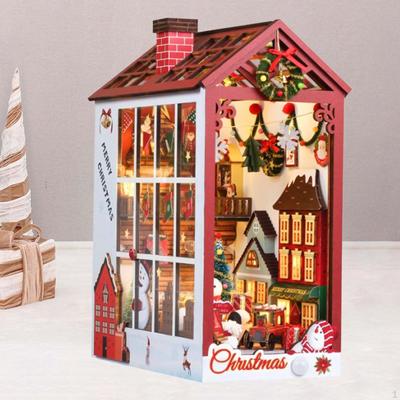 Vánoční domeček pro panenky Bookend DIY Puzzle scény Ornament Dekorativní osvětlení Vložky do polic pro