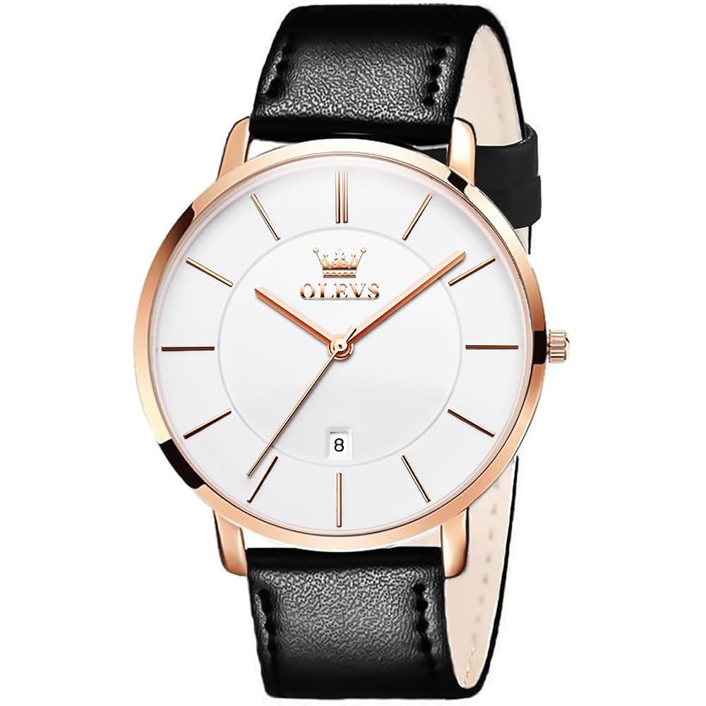 OLEVS Men s Minimalist Slim Fashion Analog Quartz Watch with Date Waterproof Large Dial Retro Leather Band 2XL