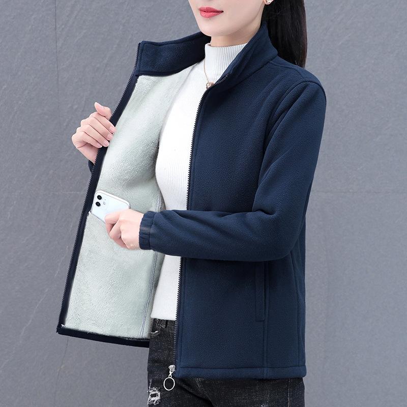 Warm Fleece Casual Stand Up Collar Sports Jacket for Women's Spring and Autumn Short Jacket