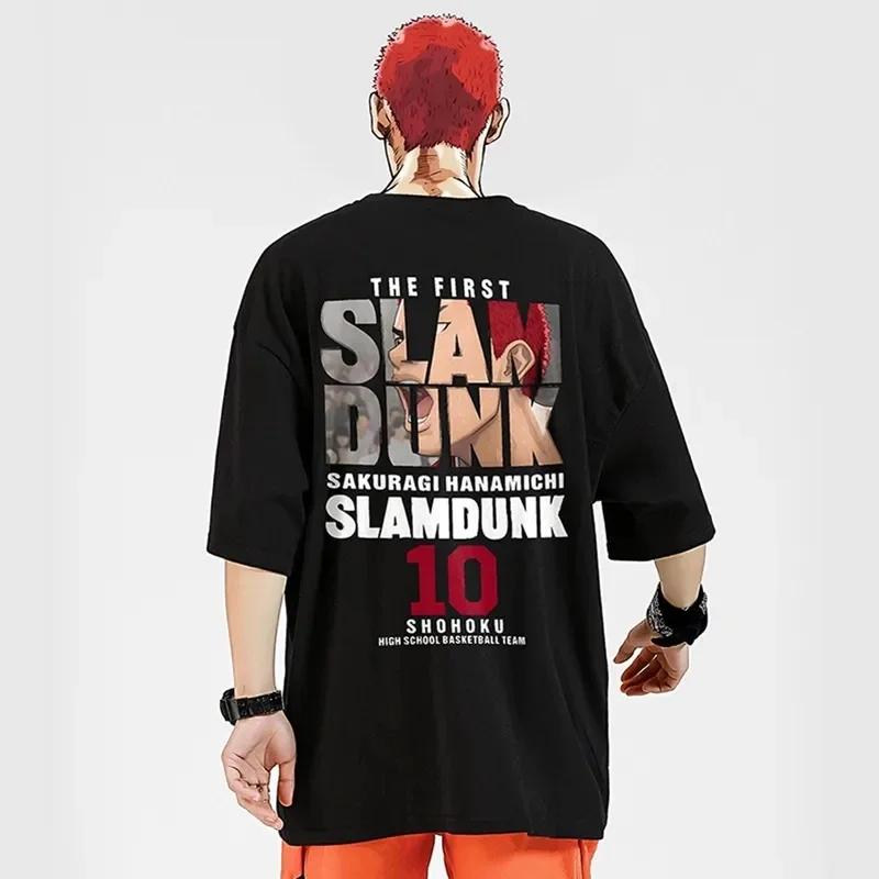 2025 anime Slam Dunk printed T-shirt men's oversized Japanese manganese cotton short sleeve rapid transport 100% cotton