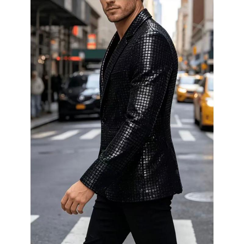 Mens Sequined Blazer Nightclub Party Performance Fashion Casual Suit Jacket