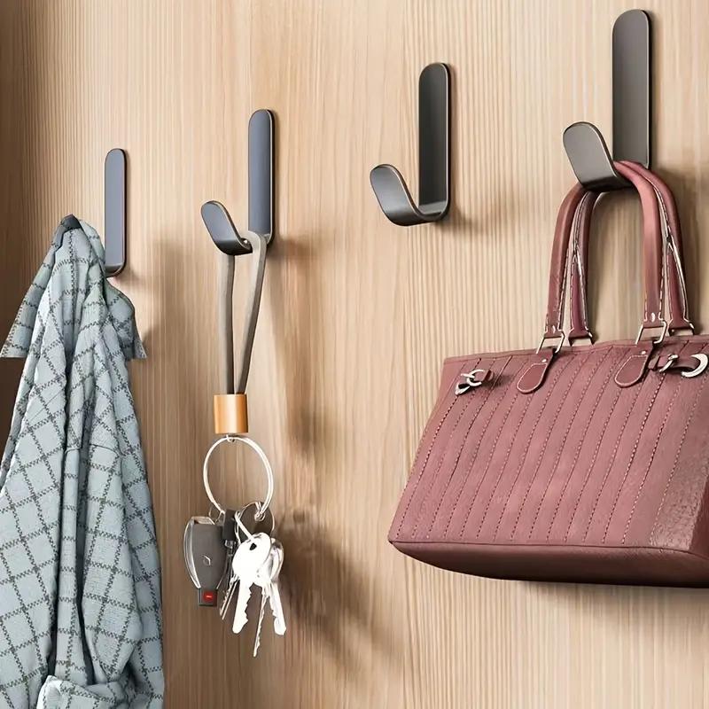 5Pcs Iron Adhesive Hooks Polished Finish No-Drill Wall Mount Coat and Hat Hangers for Bathroom Door Modern Metal Organizer Hooks