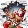 Holiday Home Decor Santa Claus Toilet Sticker, Elk And Gift Box Print, 3D Winter Wonderland Bathroom Art Christmas Wall Decal, Removable Waterproof