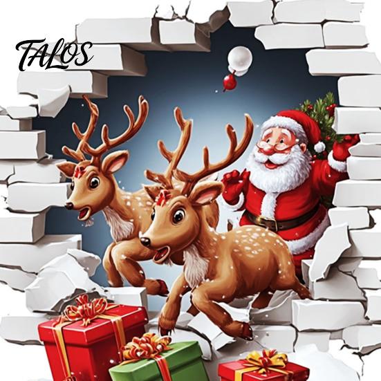 Holiday Home Decor Santa Claus Toilet Sticker, Elk And Gift Box Print, 3D Winter Wonderland Bathroom Art Christmas Wall Decal, Removable Waterproof