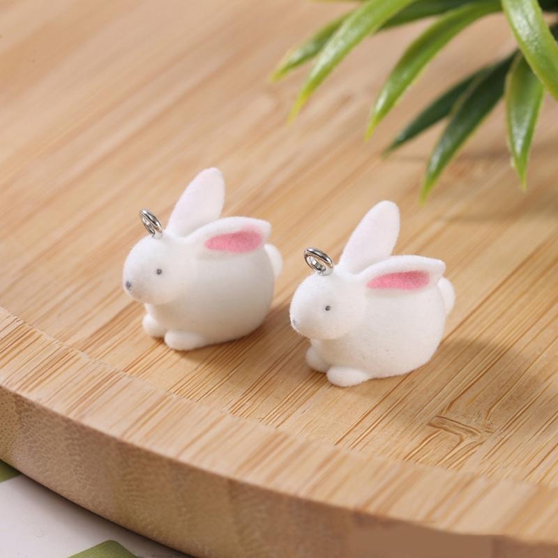Pack of 5 Cute Rabbit Jewelry Charm Flocking Cartoon Rabbit Pendant Adorable Jewelry Findings for Earrings Keychains