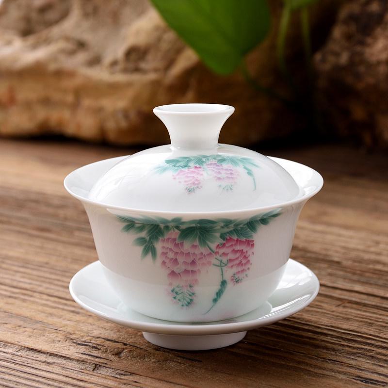 3.4-Inch Blue & White Ceramic Gaiwan Tea Set - 3-Piece, 100ml Capacity