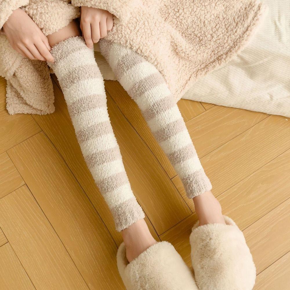 Thicken Warm Coral Fleece Stockings Simple Foot Warmer Cute Floor Plush Stockings  Girl