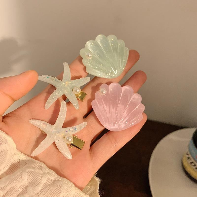 2Pcs/set Fashion Solid Starfish Pearl Shell Hairpins Hair Clips for Women Girls Party Ponytail Holder Hair Accessories