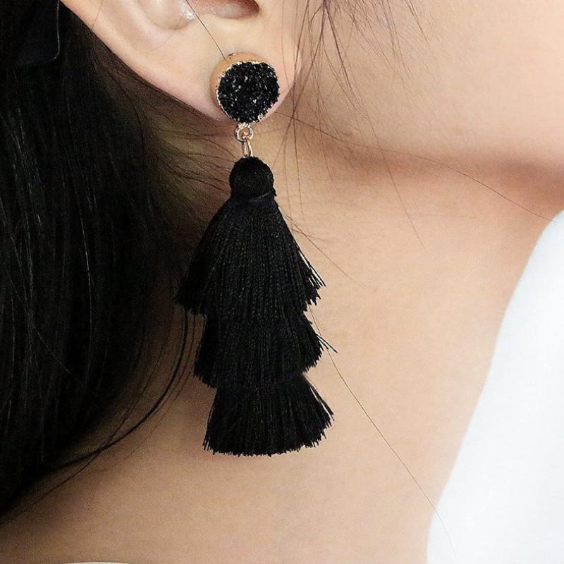 Bohemian Tassel Earrings Colorful Layered Dangle Drop Jewelry Gift for Women Christmas Birthday Party