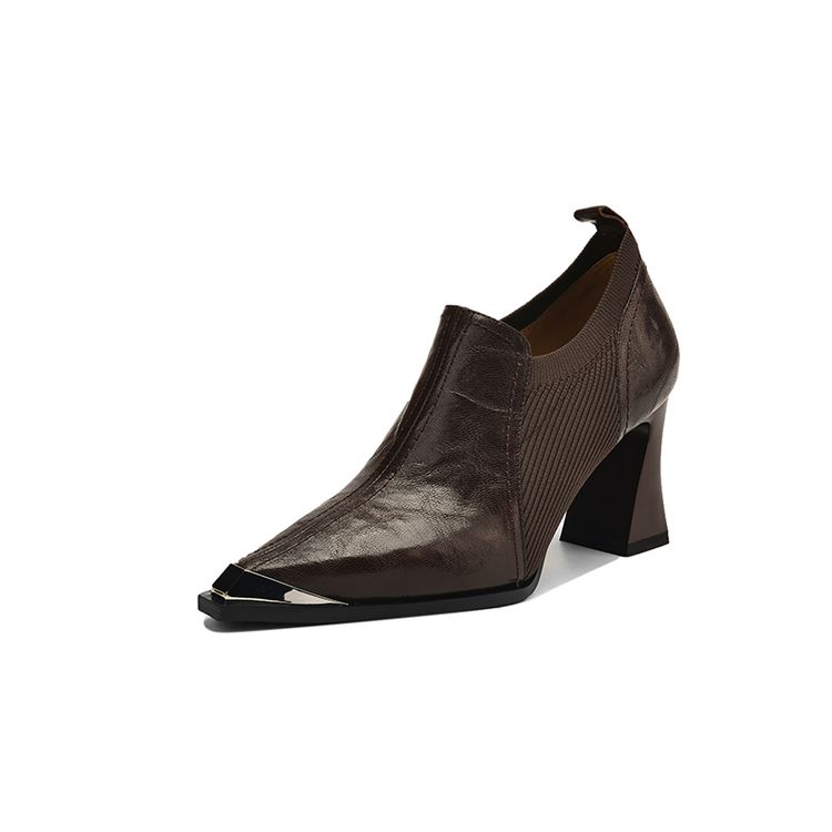 

Модная новая весенняя обувь из натуральной кожи для женщин, модные туфли-лодочки с металлическим острым носком, на массивном каблуке, лоферы, туфли на высоком каблуке 39