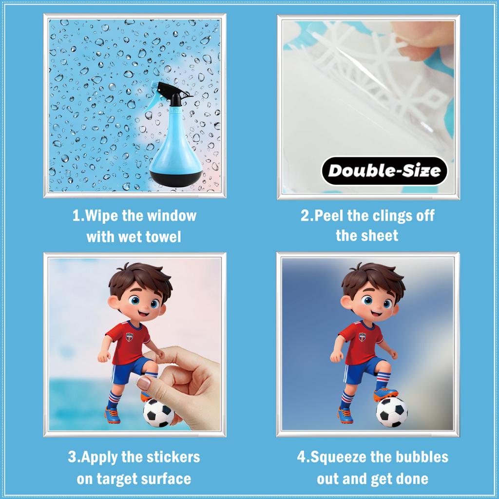 2026 World Cup Boys Sports Stickers, Soccer Elements Static Cling Decals for Fan Decor