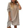 Lady Beach Shirt Kleid mit Manschettenknöpfen Dünnes, lockeres Midikleid mit seitlichem Schlitz Umlegekragen Langarmkleid für den Urlaub und den Alltag