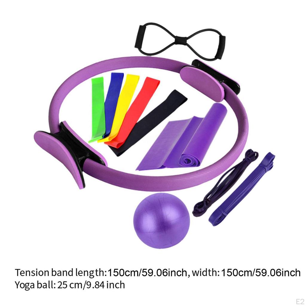 11 pieces Pilates Ring and Ball Set Resistance Bands,Portable for Women with Stretching Stap,Workout