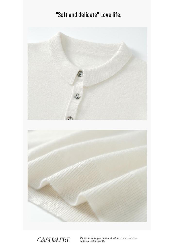 Kang Sai Ni 100% Pure Cashmere Women's Long Sleeve Slimming Pullover Sweater with Small Lapel - Autumn/Winter Casual Versatile Style.
