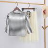 YUBAOBEI Girls Set Spring Teens Children Clothing Striped Full Sleeved T-Shirt + Long Tulle Skirts 2 Pcs Sets