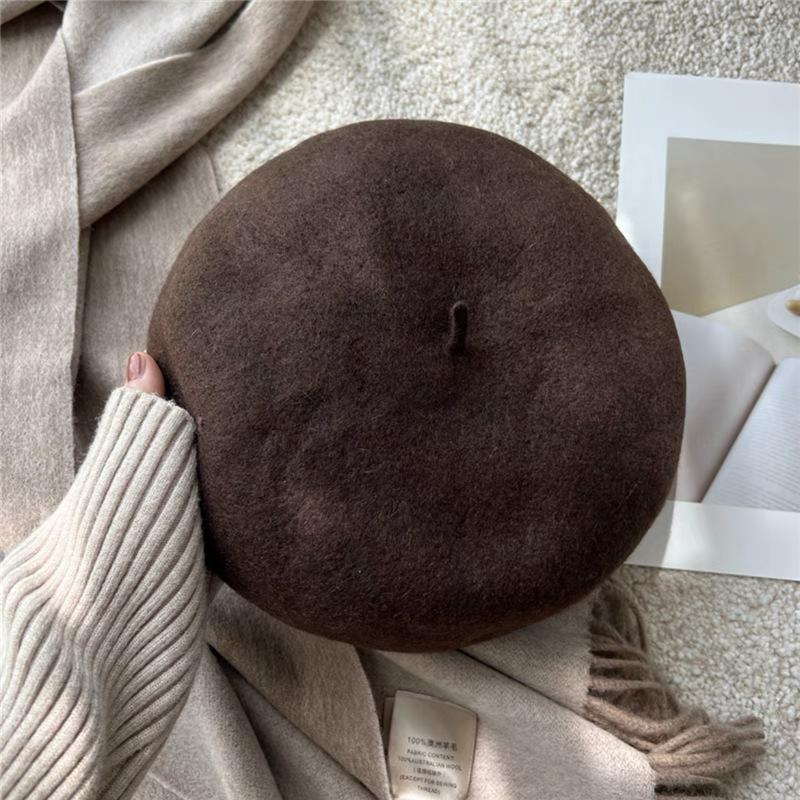 Pure Wool Beret Women's Australian Autumn and Winter Versatile Large Head Circumference Korean Style Beret Hat