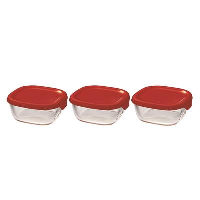 Heat Resistant Glass Storage Container S Set of 3, Full Water Capacity 110ml, Made In Japan KST-S-2012-R Red