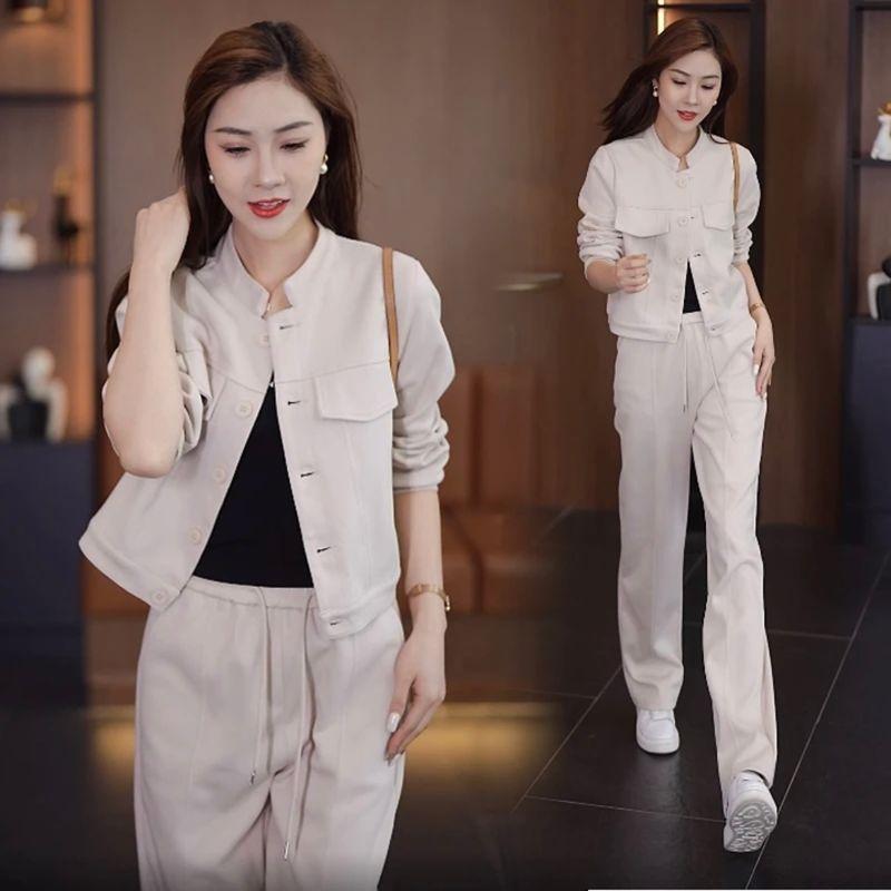 

Мода в западном стиле, повседневный, приталенный кардиган, спортивная одежда, придающая молодой вид Apricot-Two-piece set 3XL (8.00 kg-75.00 kg