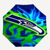 Seattle Seahawks Flame Design Automatic Opening/Closing Umbrella - Portable 3-Fold Design with 8-Bone Iron Frame, Gift for Fans and Traveler