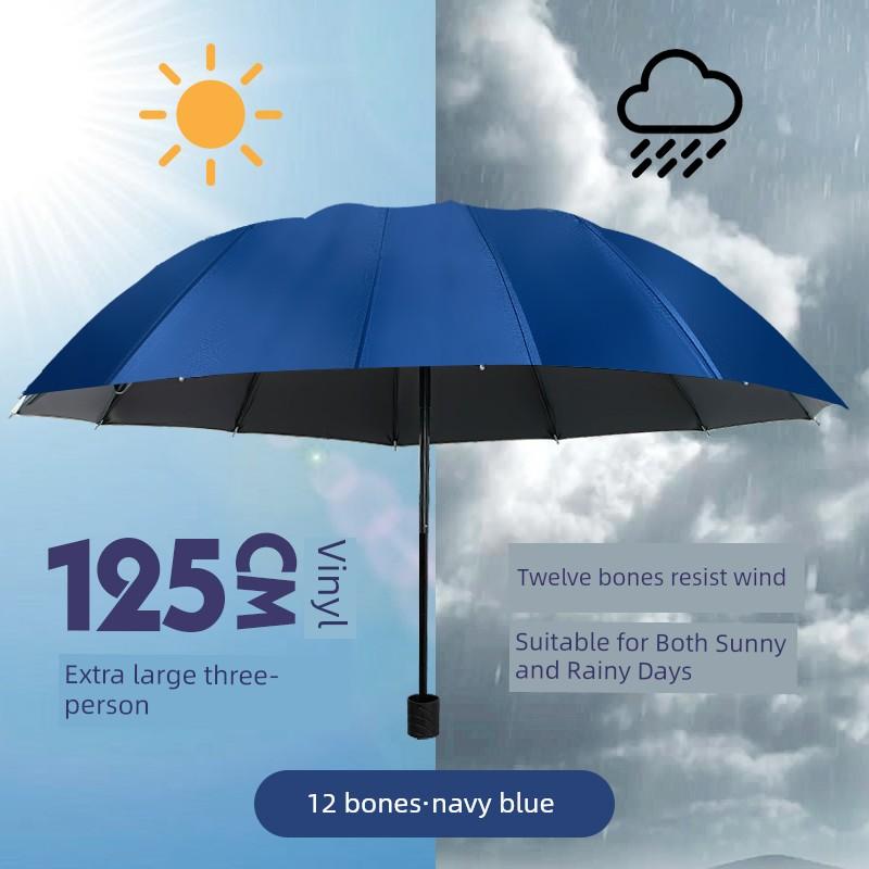 12-Rib Extra-Large Umbrella, Dual-Purpose for Sun and Rain, Sunshade Umbrella for Men and Women, Manual Reinforced Folding Sun Protection Umbrella