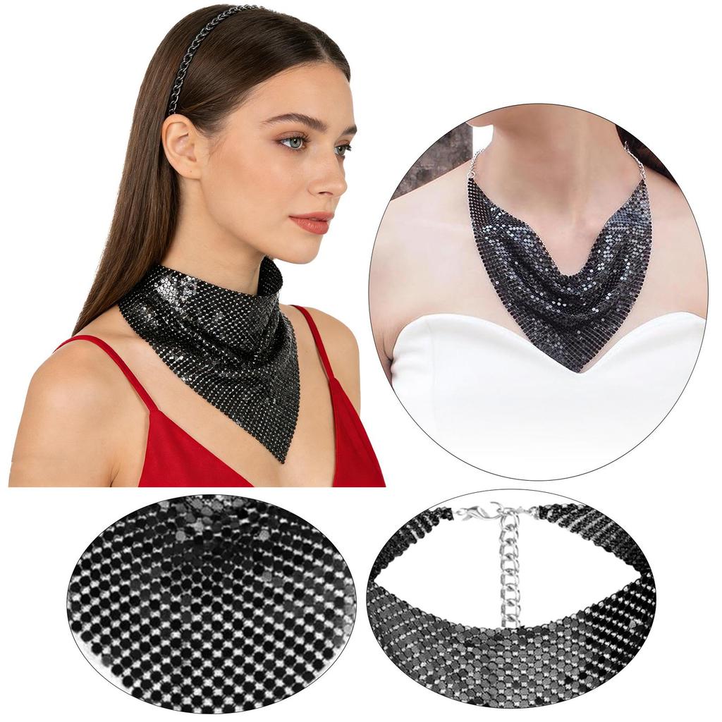 Sparkle Metallic Triangle Scarf, Adjustable Sequin Neck Bandana for Party