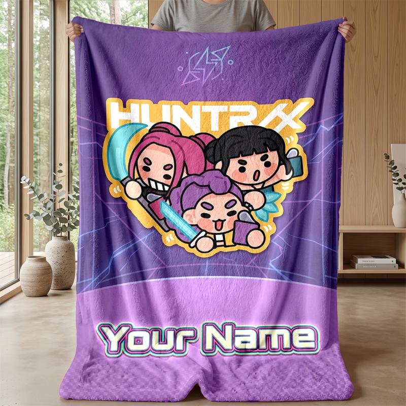Custom Text Flannel Throw Blanket, Lightweight Cozy Bed Sofa BlanketKpop Demon Hunters