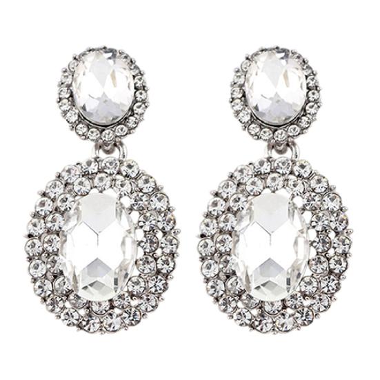 1 пара серег Роскошные серьги в стиле ретро Овальные серьги-подвески со стразами Винтажные серьги для вечеринки белый