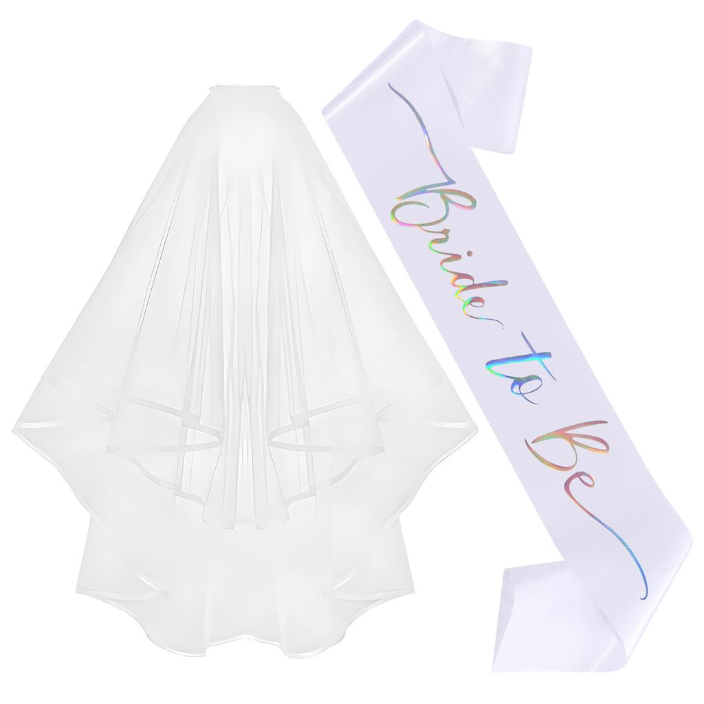 European And American Bachelorette Party Veil Bride To Be Strap Set Headgear Wedding Bride With Diamond Ribbon Decoration