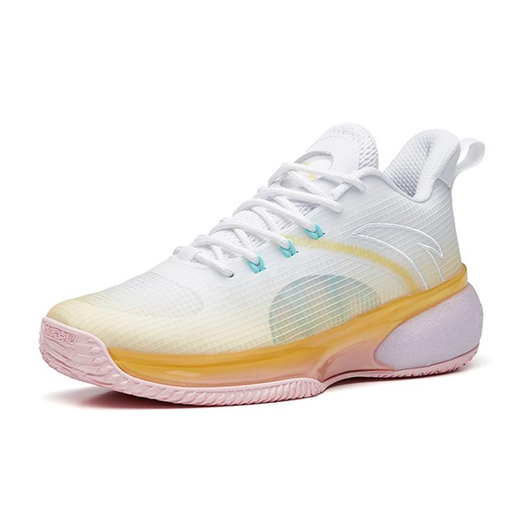 Anta Light Bubble Fabric Abrasion Resistant Breathable Low top Basketball Shoes Men's White Yellow 112221621-1