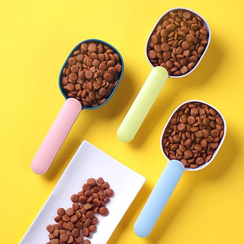 1pcs Pet Food Spoon Multifunctional 2-In-1 With Sealed Clip Handle Suitable For Cats And Dogs Birds Rabbits Feeding Spoon