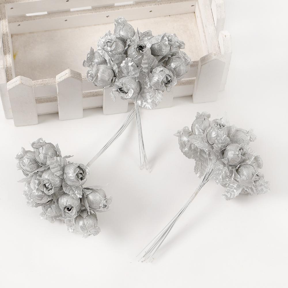 12PCs/lot Mini Artificial Rose Flowers Bouquet Silk Fake Flowers For Home Decor Wedding Decoration Craft Wreath Gift Accessories