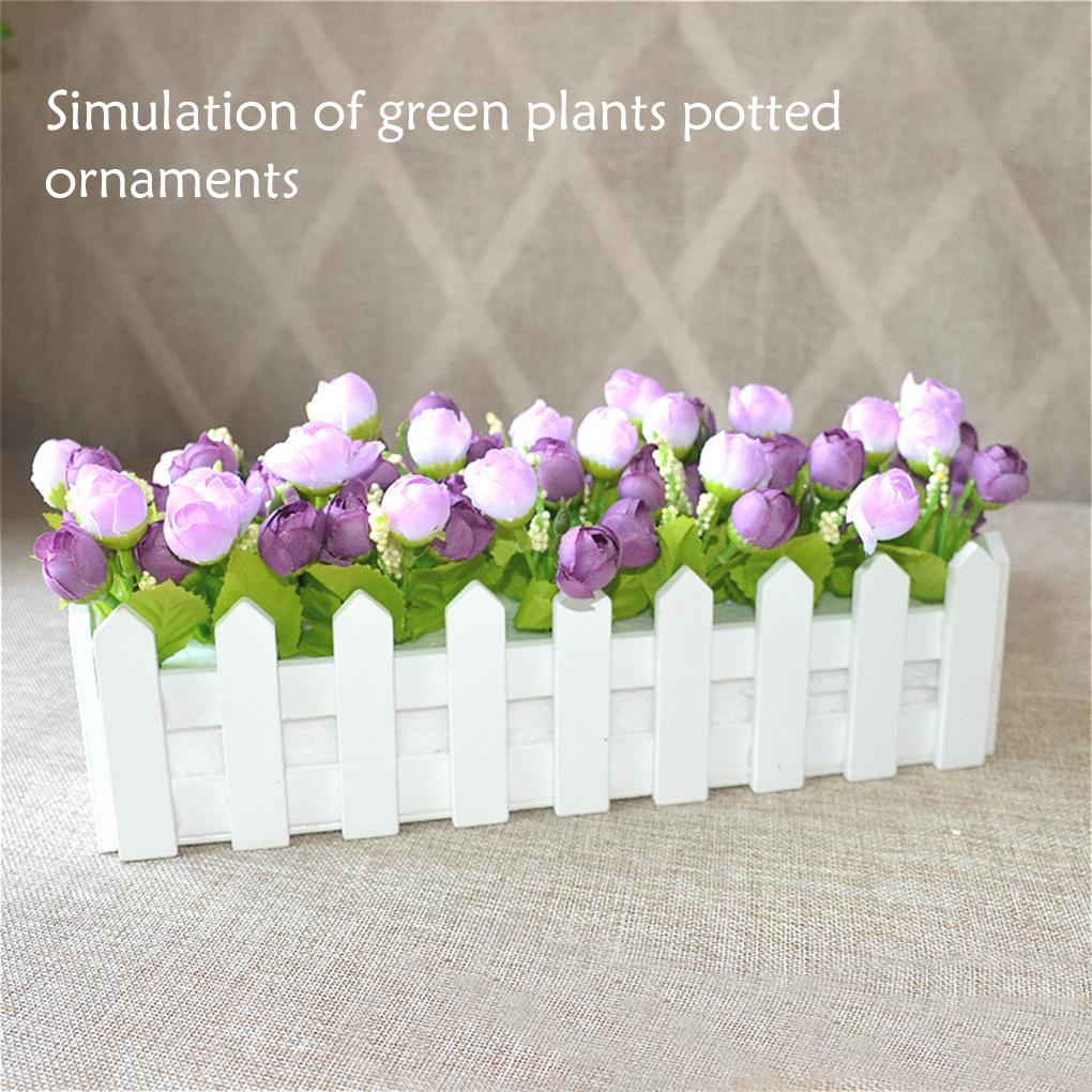 Kunstige blomsterplanter Gjerde Blomsterpotte Plantebeholder Plantekasse Blandet farge for Kontor Midtstykke Arrangement