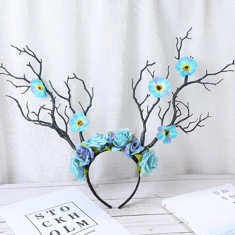 Flower Crown Hair Wreath Deer Antlers Headbands Reindeer Headdress Floral Headwears Holiday Wedding Photo Props