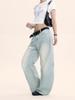 Yongfang Retro Light Blue Curved Leg Unisex Jeans - Trendy Loose-Fit Wide-Leg Pants