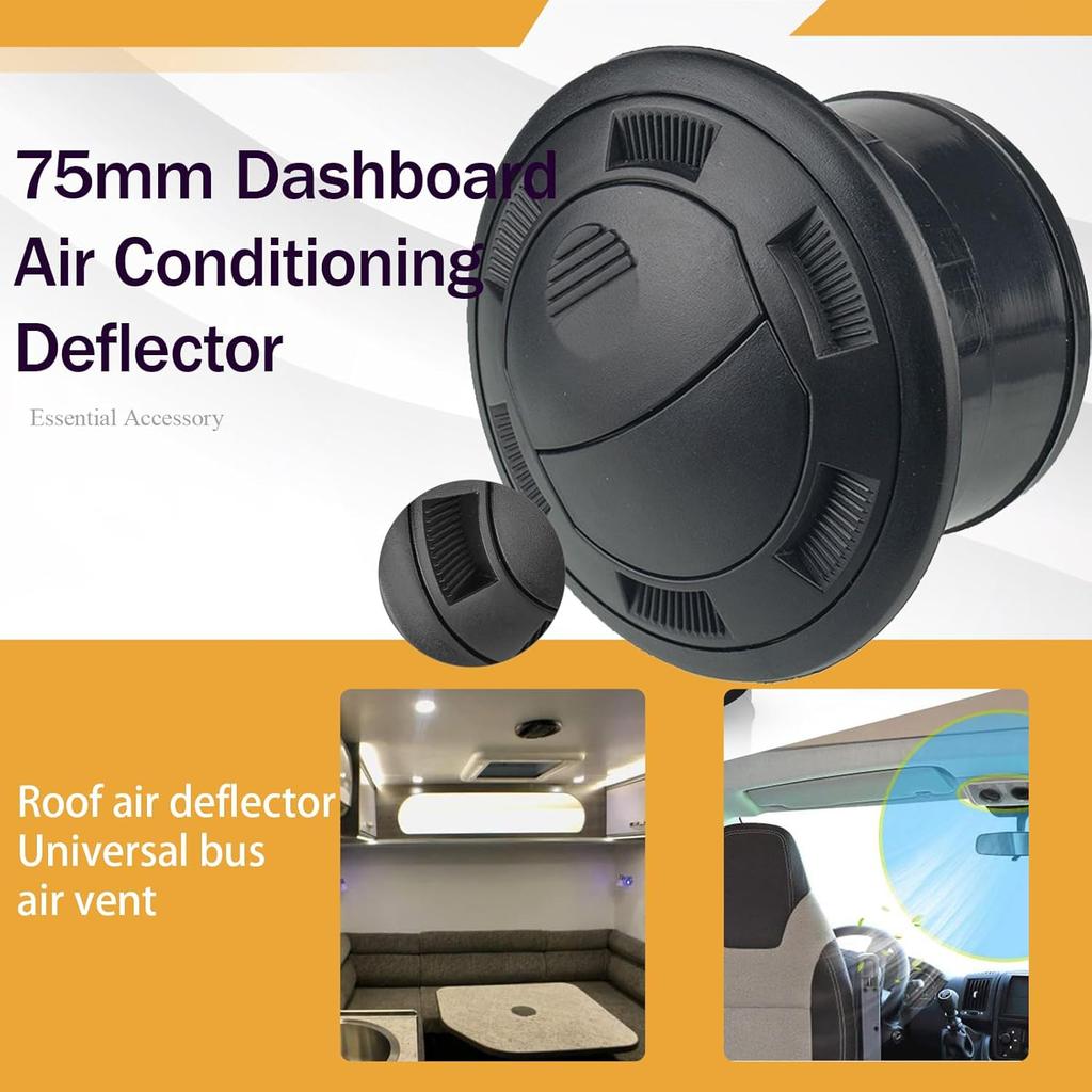 75mm RV Vent Covers, Dashboard Air Conditioning Deflector, Side Roof Air Black Vent Outlet, Mount Round Louvered Dash Vent Exhaust Grille Universal