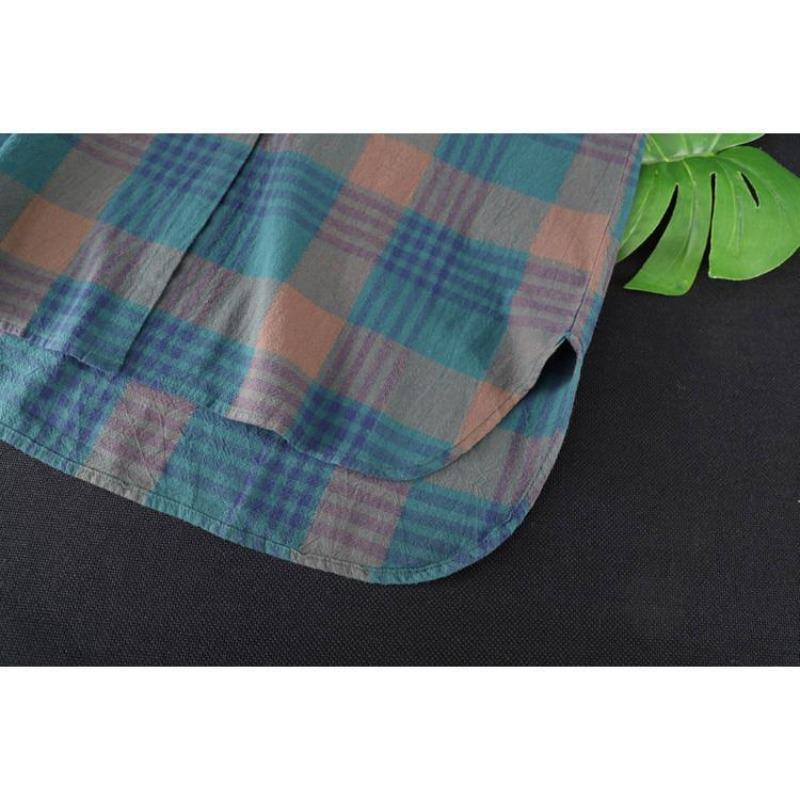 Jarní a podzimní ležérní kostkovaná košile Dámská středně dlouhá volná košile Dlouhý rukáv Top Dámský