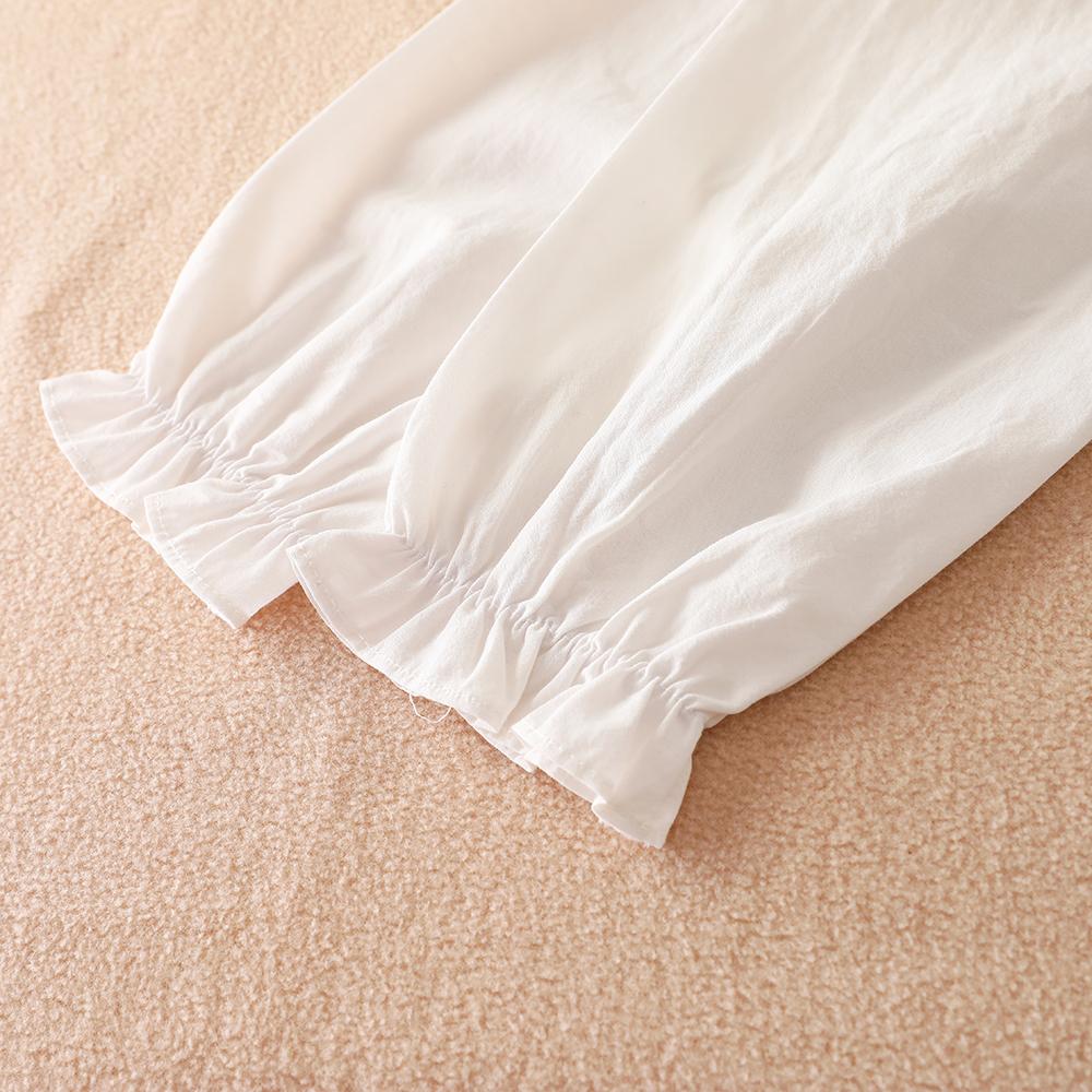 Girls White Shirt 100% Cotton 5-12T Embroidered Ruffled Collar Lace Trim Long Sleeved Top Kids Back To School Clothes