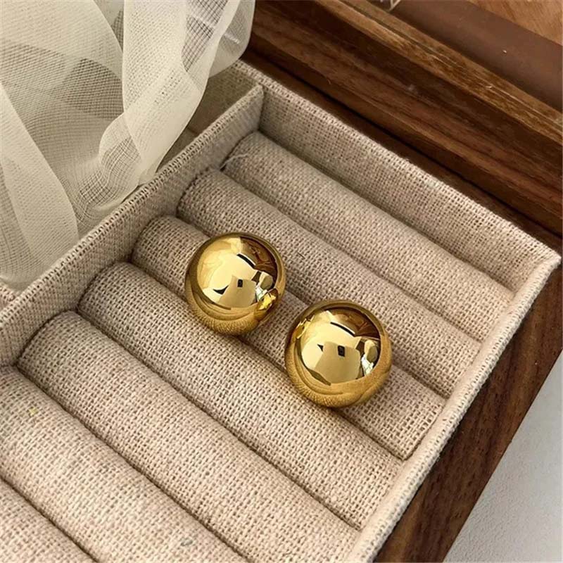

Punk Metal Big Ball Round Stud Earrings for Women Girls 2025 New Simple Fashion Semicircle Geometric Earrings Zircon Gifts