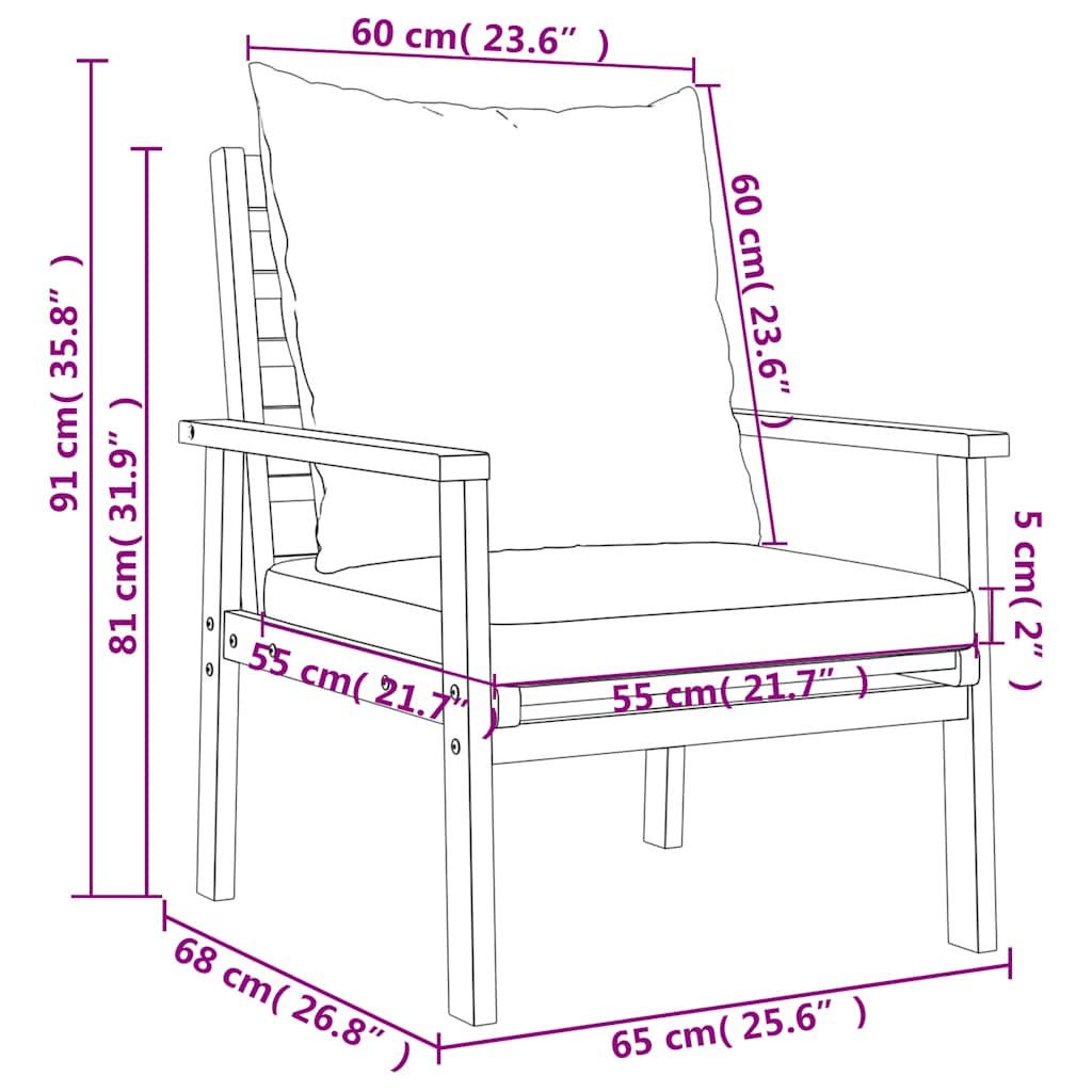5 Piece Garden Lounge Set with Cushions Solid Acacia Wood