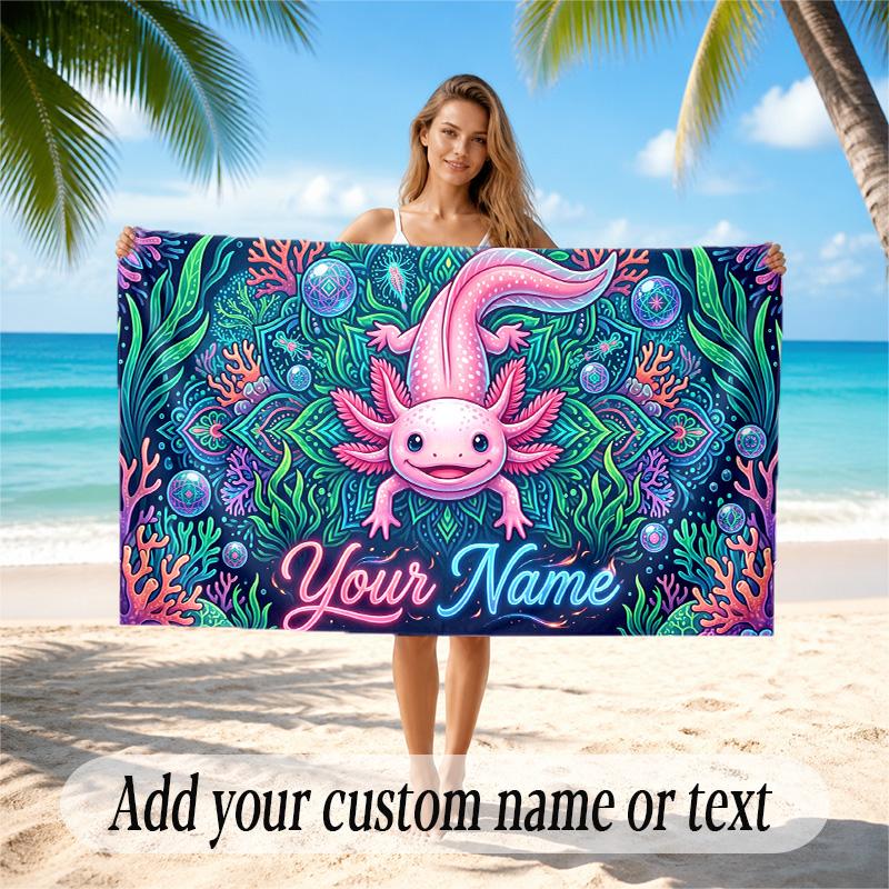 Underwater Fish Theme Quick Dry Beach Towel Custom Name Text Print Large Sand Resistant Towel Beach Vacation