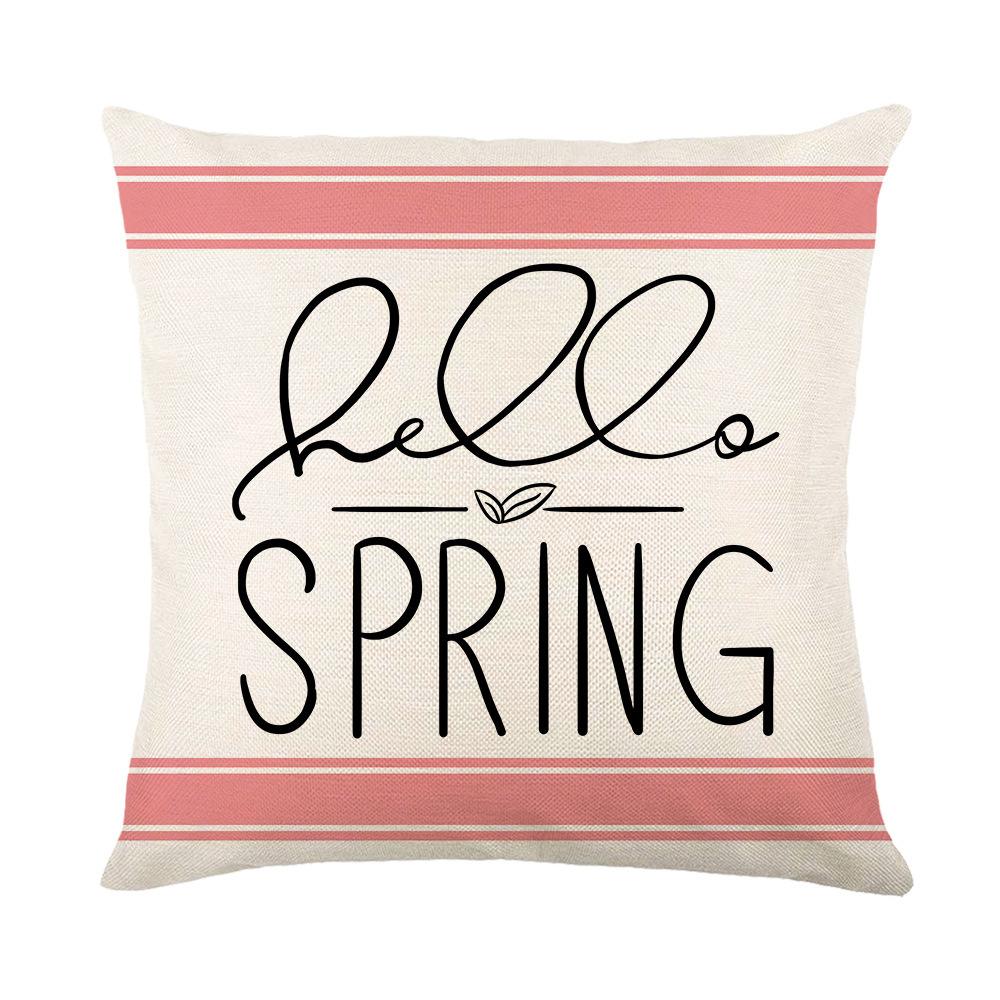 Home Spring Floral Pillow Cover Linen Letter Sofa Cushion Cover Office Cushion Study Chair Backrest