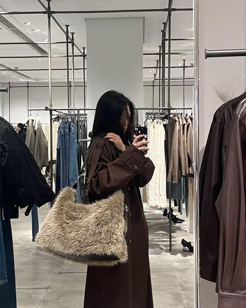 JIAERDI Vintage Khaki Handtasche Damen 2025 Modisch Große Kapazität Weiche Plüsch-Tragetasche Damen Retro Lässige Umhängetasche Y2k