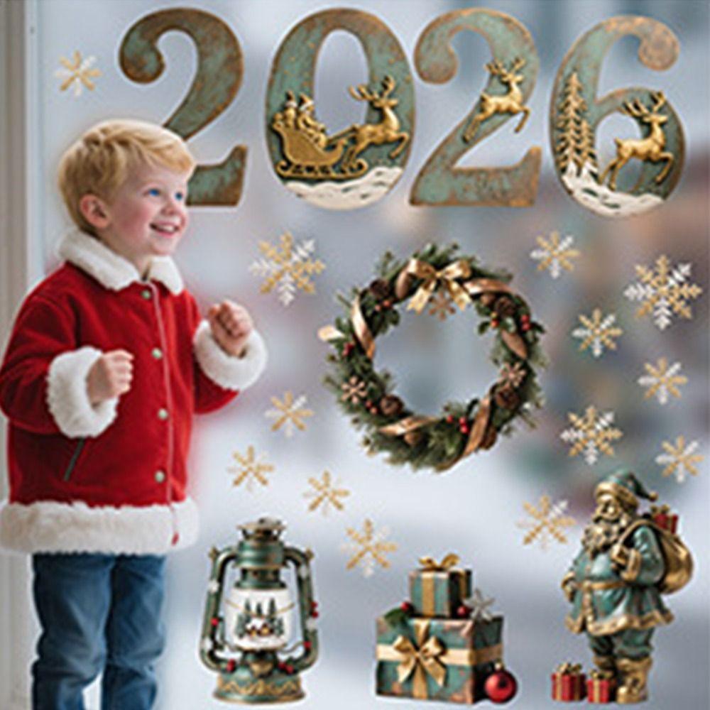 Multicolor 2026 3D Number Stickers Xmas Tree Bell Cartoon Santa Window Stickers DIY Accessories Glass Sticker