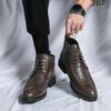 New Men's Trendy Boots Lace Up Black Dress Fashionable Breathable Ankle Boots Leather Boots Casual Sports Shoes
